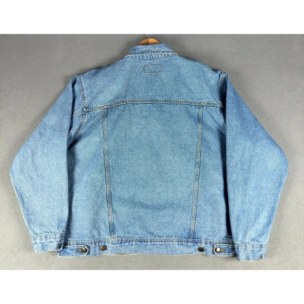 Wrangler Jacket Mens XL Blue Rugged Wear Trucker Distressed Denim Vintage Indigo